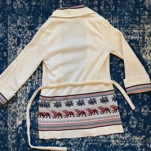 Vintage 70s Cream Tie-Front Tiger Sweater